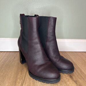 Paige Women's 7.5 Natasha Chelsea Ankle Bootie Chunky Leather Boot Burgundy